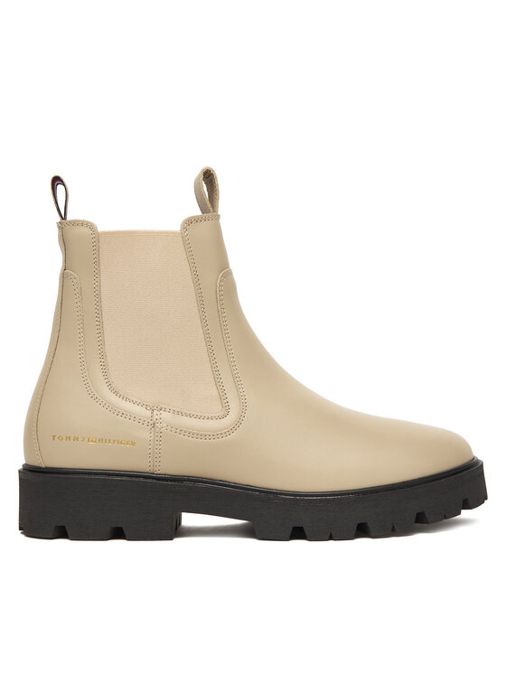 Tommy Hilfiger Tommy Hilfiger Klassische Stiefeletten Lthr Low Chelsea FW0FW08775 Écru