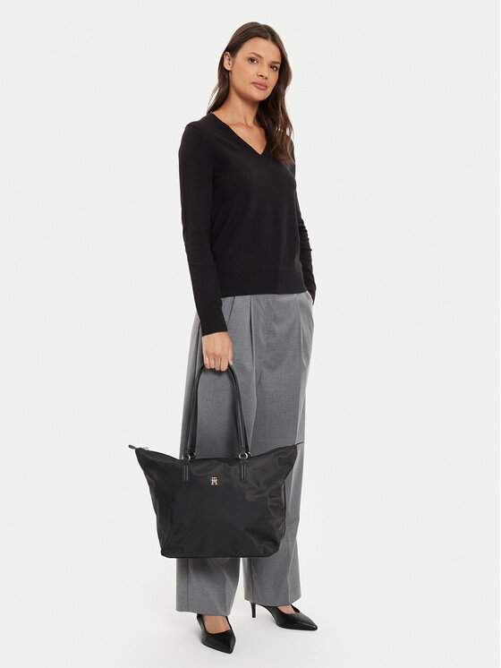 Tommy Hilfiger Geantă Poppy Th Tote AW0AW15639 Negru