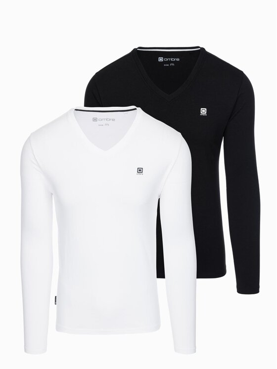 Ombre Ombre Souprava triček s dlouhým rukávem Z103 Barevná Regular Fit