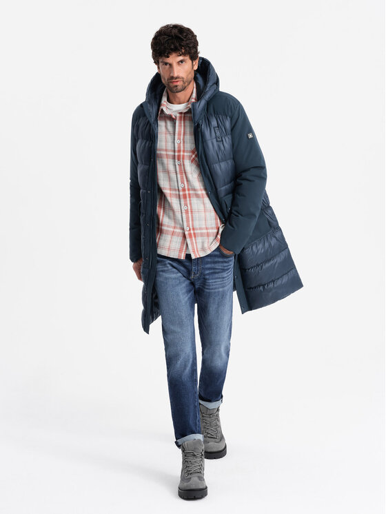 Ombre Ombre Kurtka puchowa OM-JALJ-0165 Niebieski Regular Fit