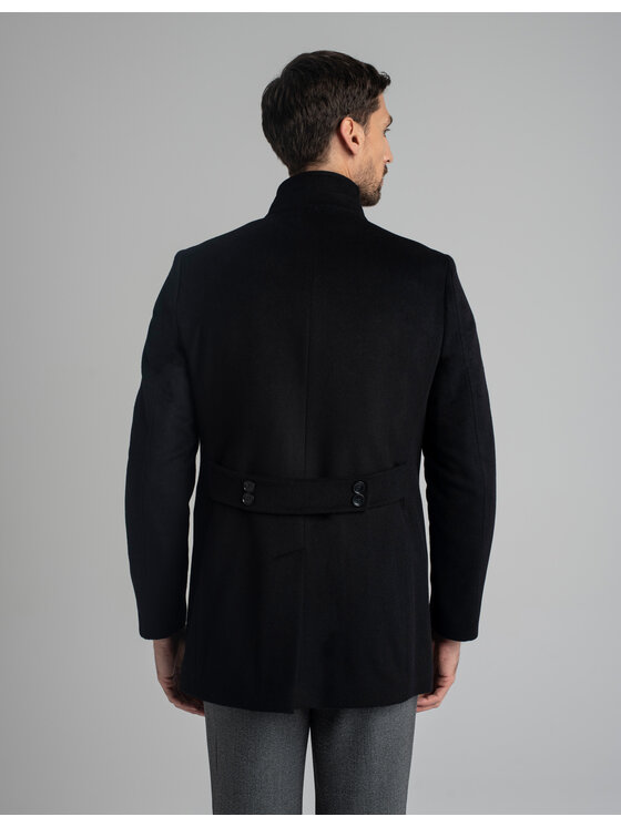 Borgio Borgio Płaszcz wełniany rivara_c Czarny Slim Fit