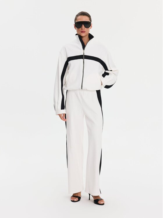 Nudyess Nudyess Spodnie materiałowe Mica z prążka Kremowy Relaxed Fit