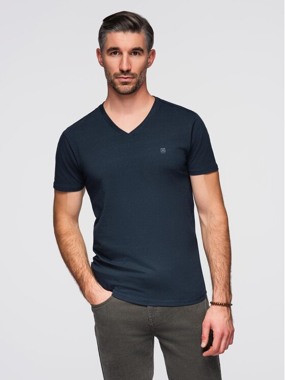 Ombre Ombre T-Shirt OM-TSCT-0106 Granatowy Slim Fit