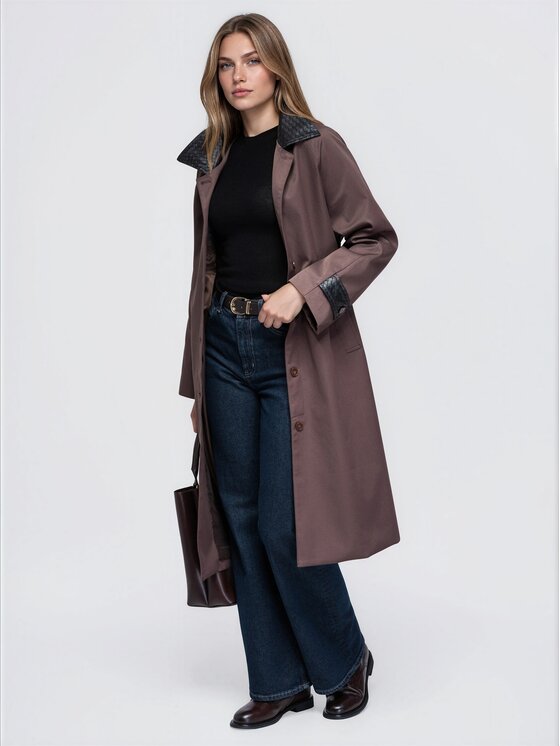 Ombre Ombre Płaszcz przejściowy OW-CT-E0025 Brązowy Regular Fit