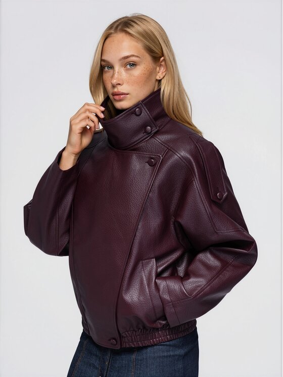 Ombre Ombre Kurtka przejściowa OW-JT-E0020 Bordowy Relaxed Fit