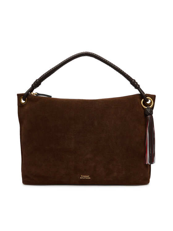 Tommy Hilfiger Geantă Th Statement Leather Bag Suede AW0AW18402 Maro