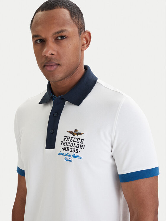 Aeronautica Militare Aeronautica Militare Тениска с яка и копчета 261PO1908UP00191 Бял Slim Fit