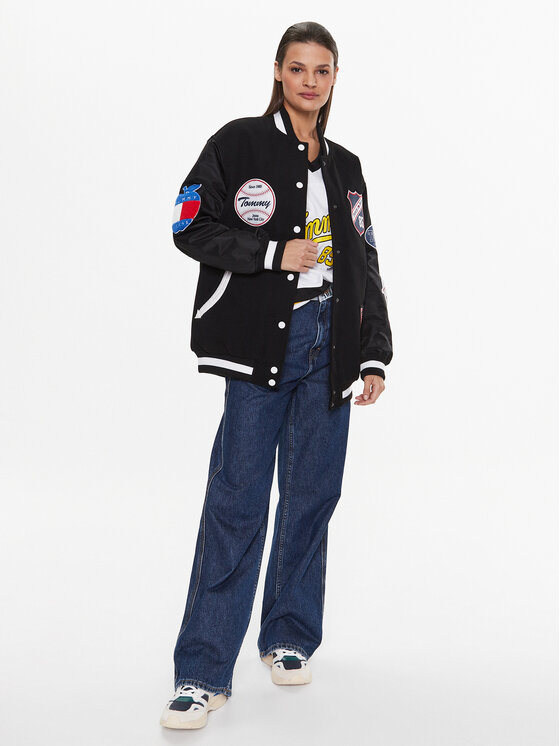 Tommy Jeans Tommy Jeans Μπόμπερ μπουφάν Letterman DW0DW14940 Μαύρο Oversize