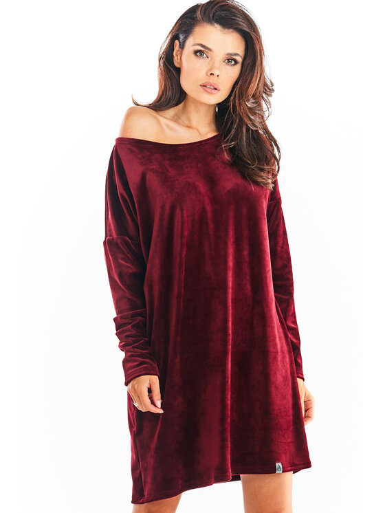 Awama Awama Sukienka dzianinowa A370 Bordowy Basic Fit
