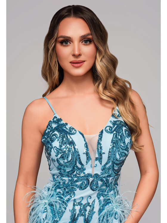 Ombre Ombre Sukienka koktajlowa LA-OM-DLR105 Niebieski Regular Fit