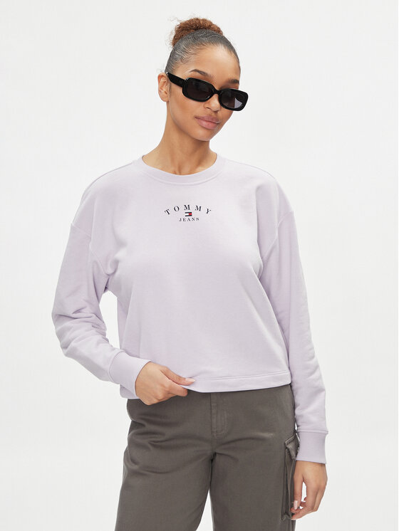 Tommy Jeans Mikina Essential Logo DW0DW18143 Fialová Regular Fit