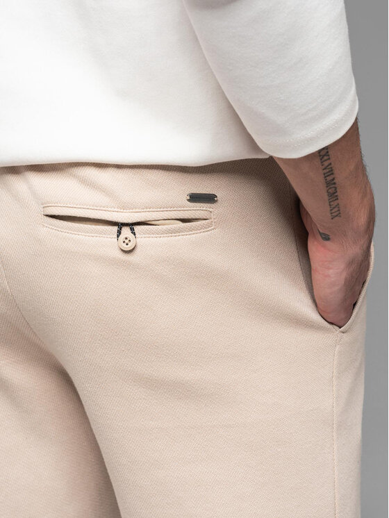 Ombre Ombre Szorty materiałowe OM-SRCS-0168 Beżowy Slim Fit
