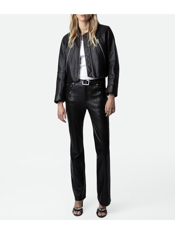 Zadig & Voltaire Zadig & Voltaire Spodnie skórzane RWPA077NOIR Czarny Modern Fit