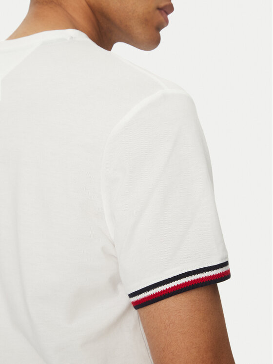 Tommy Hilfiger Tommy Hilfiger Tricou Global Stripe MW0MW38630 Alb Regular Fit