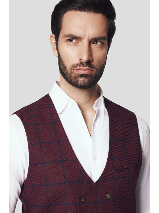 Lancerto Lancerto Kamizelka Sanremo KA131224000003 Bordowy Slim Fit
