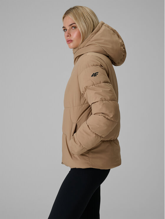 4F 4F Kurtka puchowa URBAN COMMUTER Brązowy jasny Regular Fit