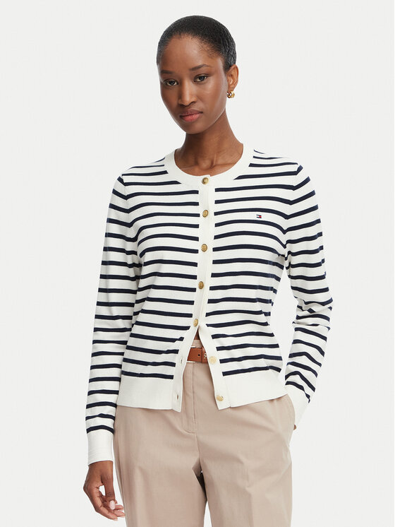 Tommy Hilfiger Cardigan Cable Fine WW0WW42370 Alb Regular Fit