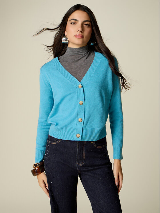 Oltre Oltre Sweter M333J005587N004 Turkusowy Regular Fit