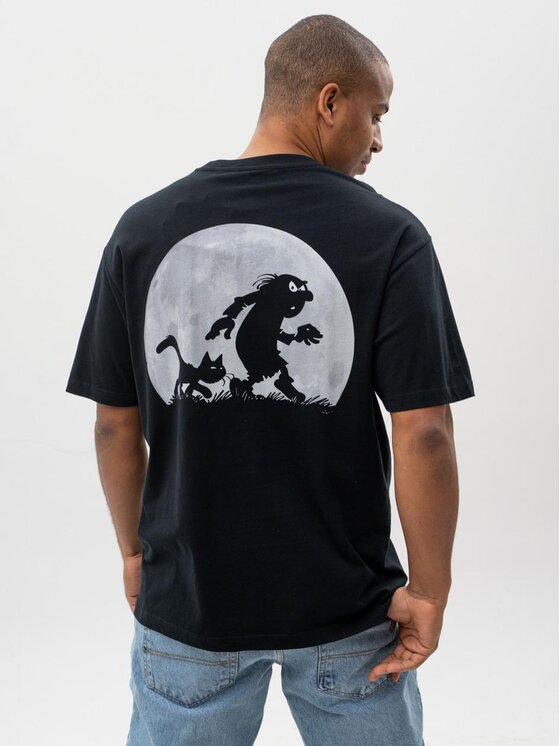 Smerfy Smerfy T-Shirt Koszulka Z Krótkim Rękawem Oversize Męska Czarna Smerfy Full Moon L Czarny Oversize