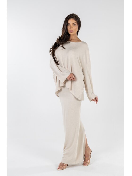 Agatha Studio Agatha Studio Komplet sweter i spódnica ołówkowa A26ZS-KS-K07 Beżowy Slim Fit