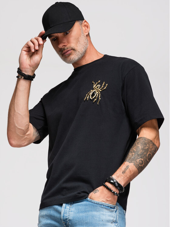 Ombre Ombre T-Shirt OM-TSCT-0277 Czarny Loose Fit