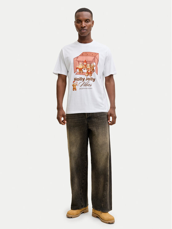 Jack & Jones Jack & Jones T-krekls Holiday Cartoon 12287550 Balts Relaxed Fit