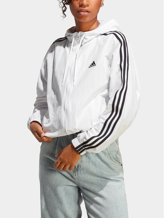 adidas Giacca a vento Essentials 3 Stripes IC0560 Bianco Loose Fit Modivo