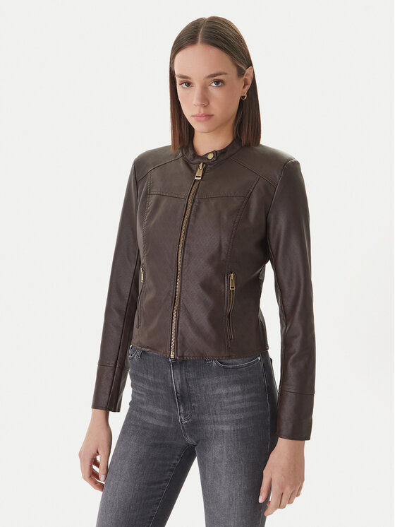 Guess Guess Bunda z imitácie kože W6GL09 W1834 Hnedá Regular Fit