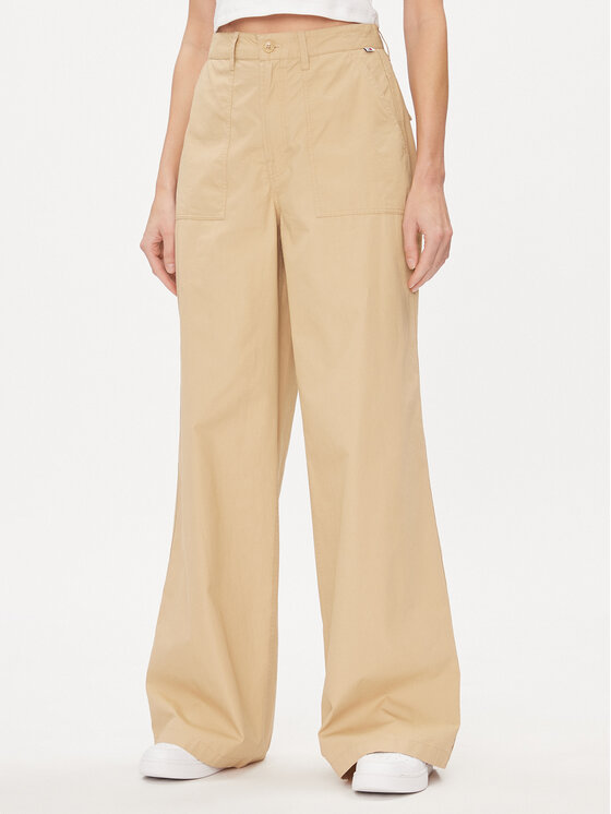 Tommy Jeans Pantaloni di tessuto Claire DW0DW17314 Beige Wide Leg, taglia : 28_32