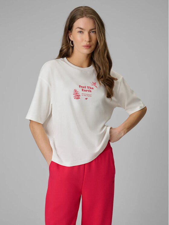 4F 4F T-Shirt CAMP Biały Regular Fit