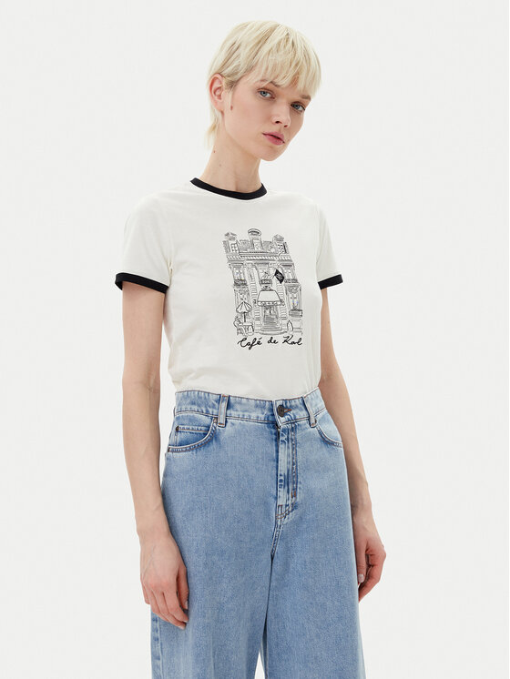 KARL LAGERFELD Tricou A2W17087 Écru Regular Fit