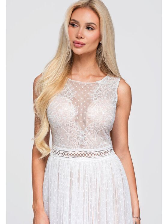 Ombre Ombre Sukienka wieczorowa LA-OM-DLR401 Biały Slim Fit