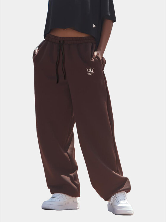 Jigga Wear Jigga Wear Spodnie dresowe Szerokie Luźne Baggy Damskie Jigga Haftowane Logo S Brązowy Regular Fit