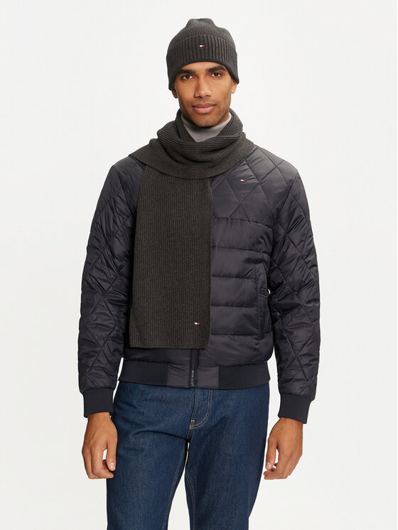 Tommy Hilfiger Šalles un cepures komplekts Flag Pima Cotton Beanie & Scarf AM0AM12937 Pelēks