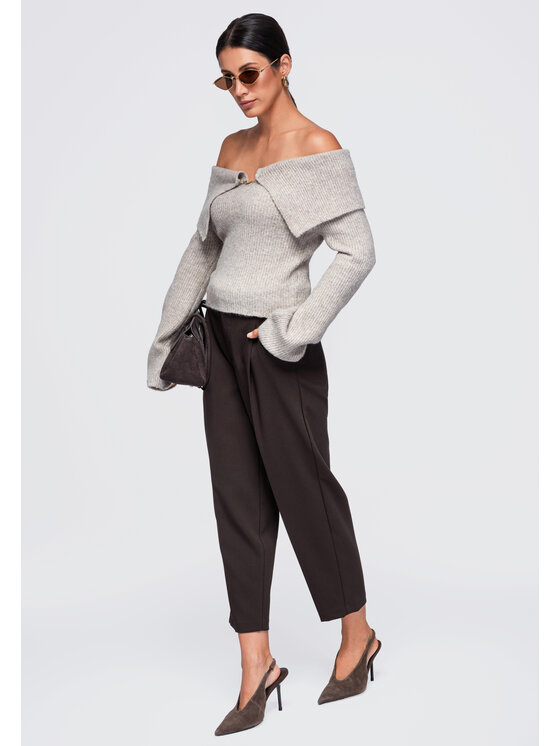 Ombre Ombre Sweter OW-SW-E0011 Beżowy Slim Fit
