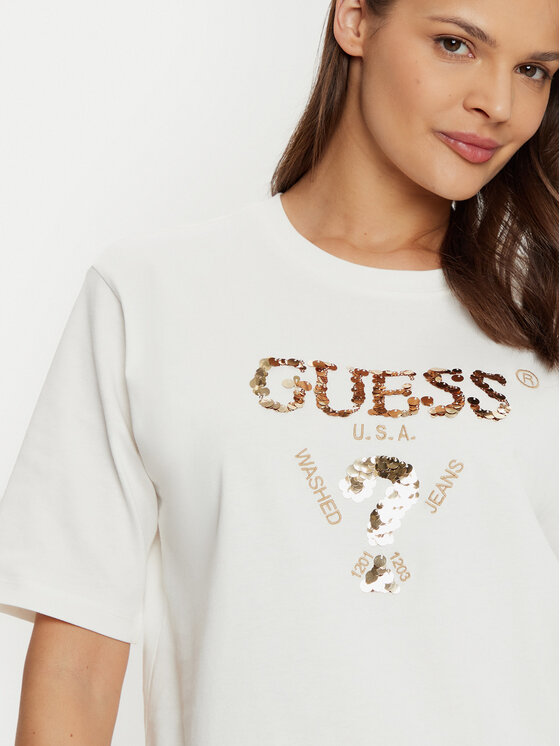 Guess Guess Tričko V4YI06 I3Z14 Écru Boxy Fit