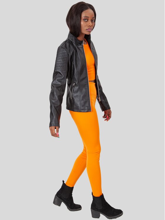 Perso Perso Kurtka z imitacji skóry BLE216600F Czarny Slim Fit