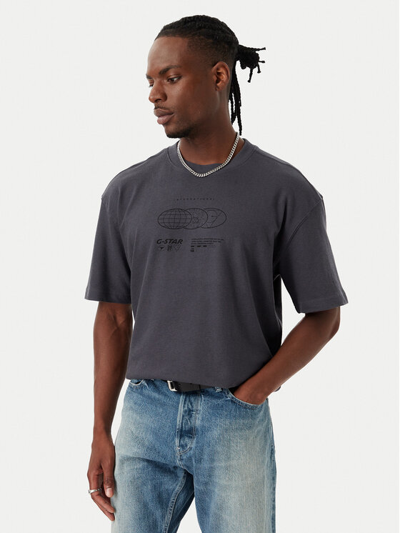 G-Star Raw Tricou Globes D28920-E508 Gri închis Relaxed Fit
