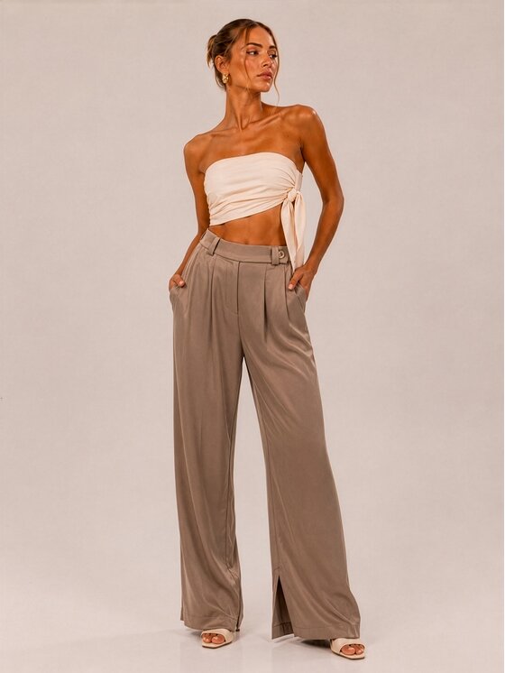 Hottie Hot Hottie Hot Spodnie materiałowe PAY Beżowy Oversize
