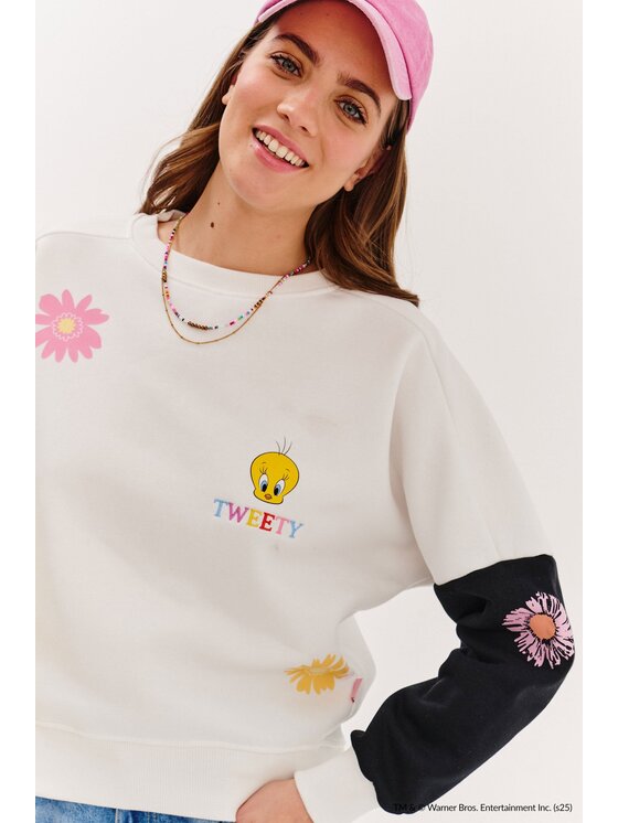 NAOKO NAOKO Mikina Tweety in Bloom Biela Regular Fit