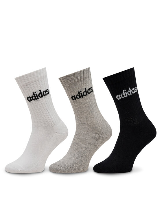 adidas chaussettes hautes unisex linear crew cushioned socks 3 pairs ic1302 gris