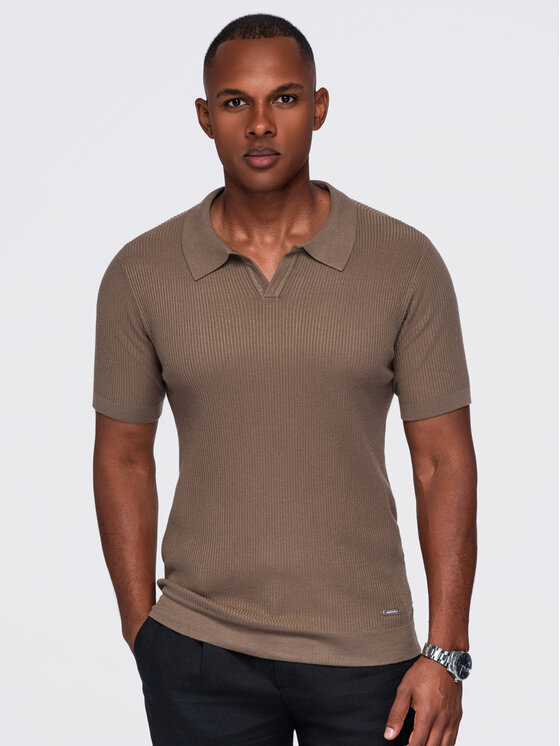 Ombre Ombre Polokošile OM-POSS-0182 Hnědá Slim Fit