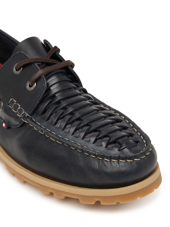 Tommy Hilfiger Tommy Hilfiger Nizki čevlji Hilfiger Braided Lth Boat Shoe FM0FM05892 Mornarsko modra