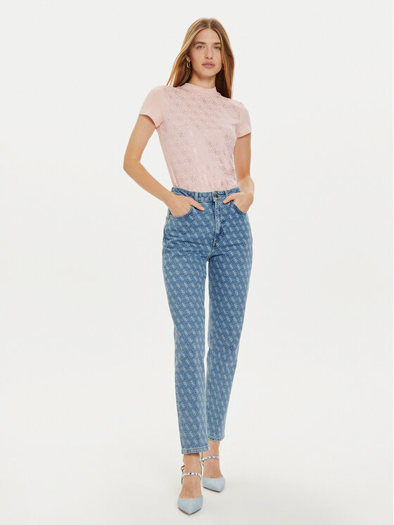 Guess Guess Тишърт W4BI26 J1314 Розов Slim Fit