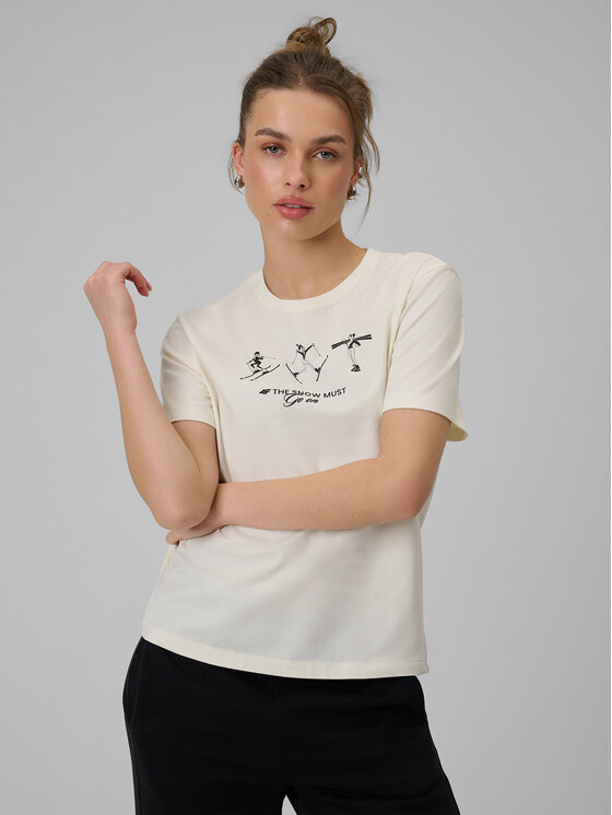 4F 4F T-Shirt WINTER CLUB Kremowy Regular Fit