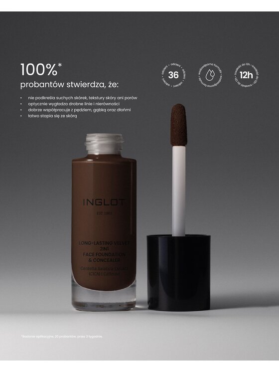 INGLOT INGLOT i korektor 2w1 Long-Lasting Velvet Podkład 735 Extra Deep Strong Brown