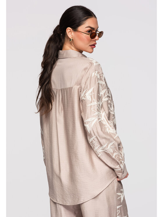 Ombre Ombre Koszula OW-SH-E0016 Beżowy Loose Fit