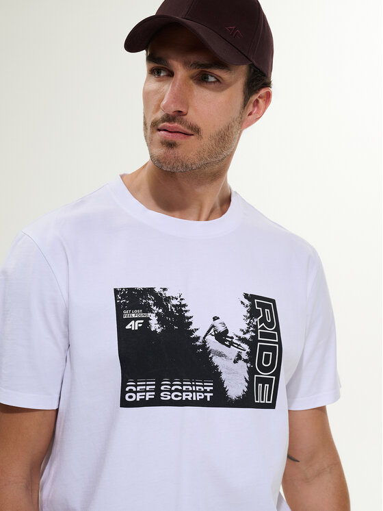 4F 4F T-Shirt WHEEL & WAVE Biały Relaxed Fit
