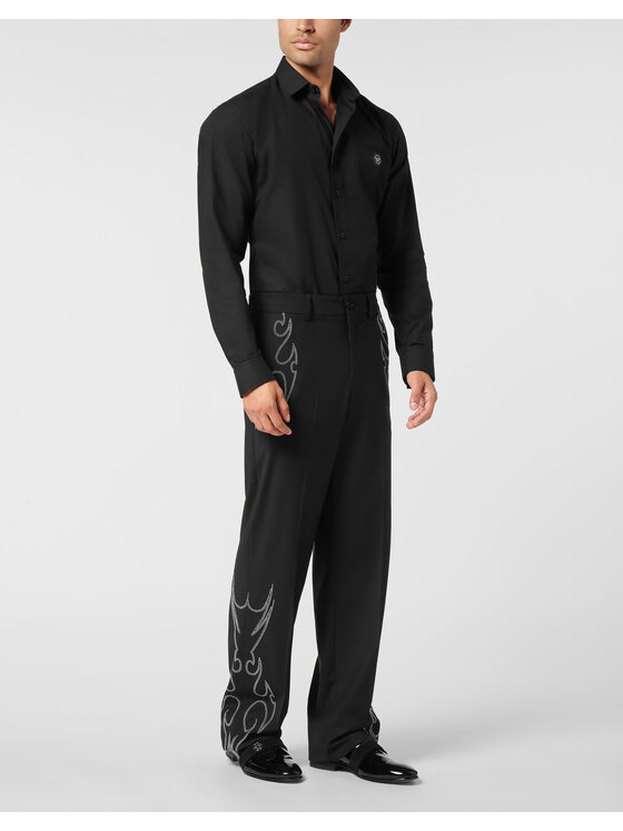 PHILIPP PLEIN PHILIPP PLEIN Spodnie materiałowe 26127 Czarny Wide Fit