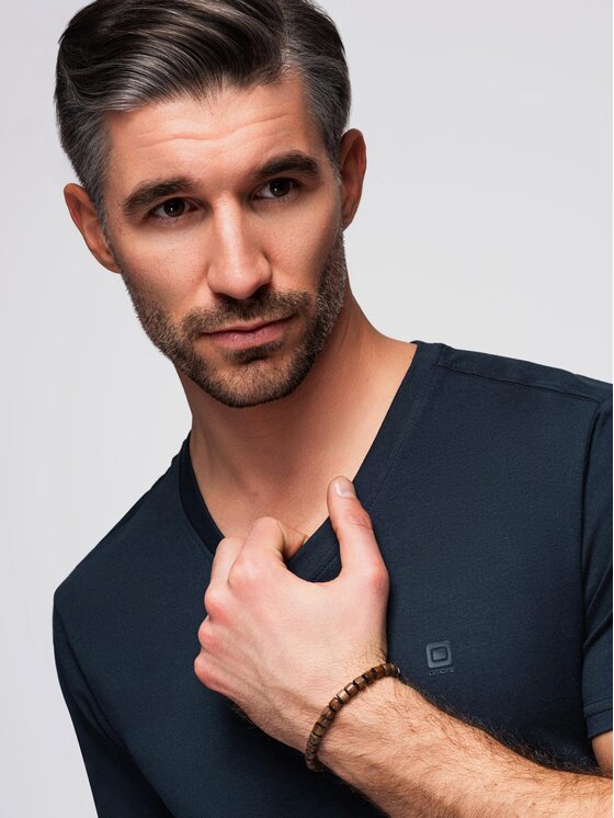 Ombre Ombre T-Shirt OM-TSCT-0106 Granatowy Slim Fit